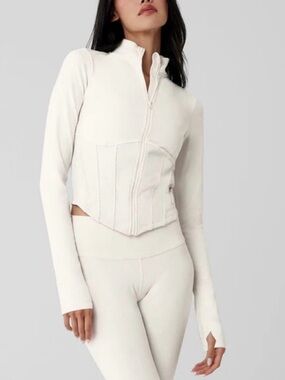 Alo Airbrush Corset Full Zip Jacket in Ivory